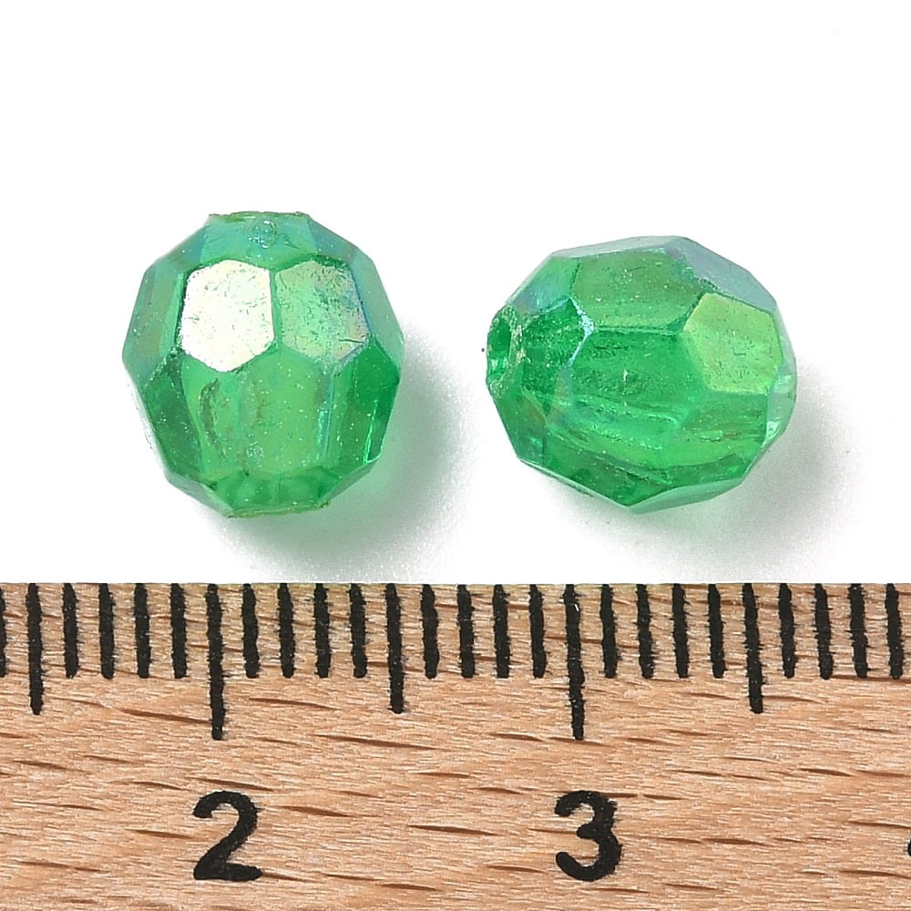 500gs Eco-Friendly Transparent Acrylic Beads Faceted Round AB color Green 8mm Hole: 1.5mm about 2000pcs/500g