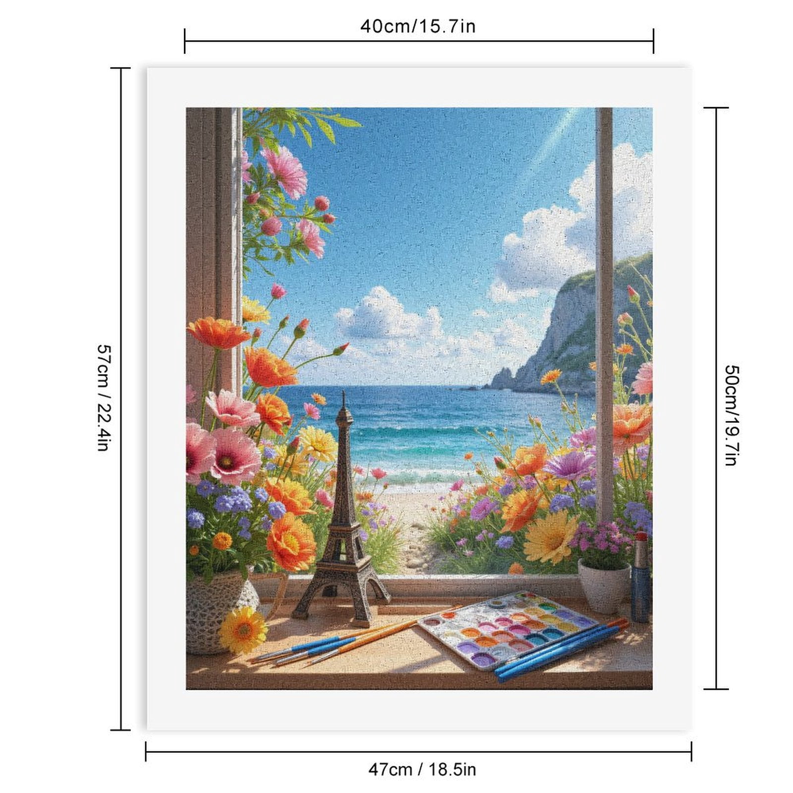 Paint By Numbers Kit for Adults Beginner - Seaside Art Flowers Eiffel Scenery DIY Canvas Painting Kits for Adults, Frameless Paint By Number for Adults for Home Wall Decor 16x20 Inch