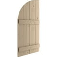 thumbnail image 3 of Ekena Millwork 22"W x 90"H (68" Low Side) Timberthane Knotty Pine Four Board Joined Board-n-Batten w/Quarter Round Arch Top Faux Wood Shutters (Per Pair), Primed Tan, 3 of 6