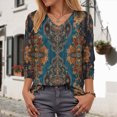 thumbnail image 2 of Towmus T Shirts for Women Loose Fit V Neck Ladies Tops 3/4 Length Boho Print Graphic Tees Lightweight Womens Blouse, 2 of 5