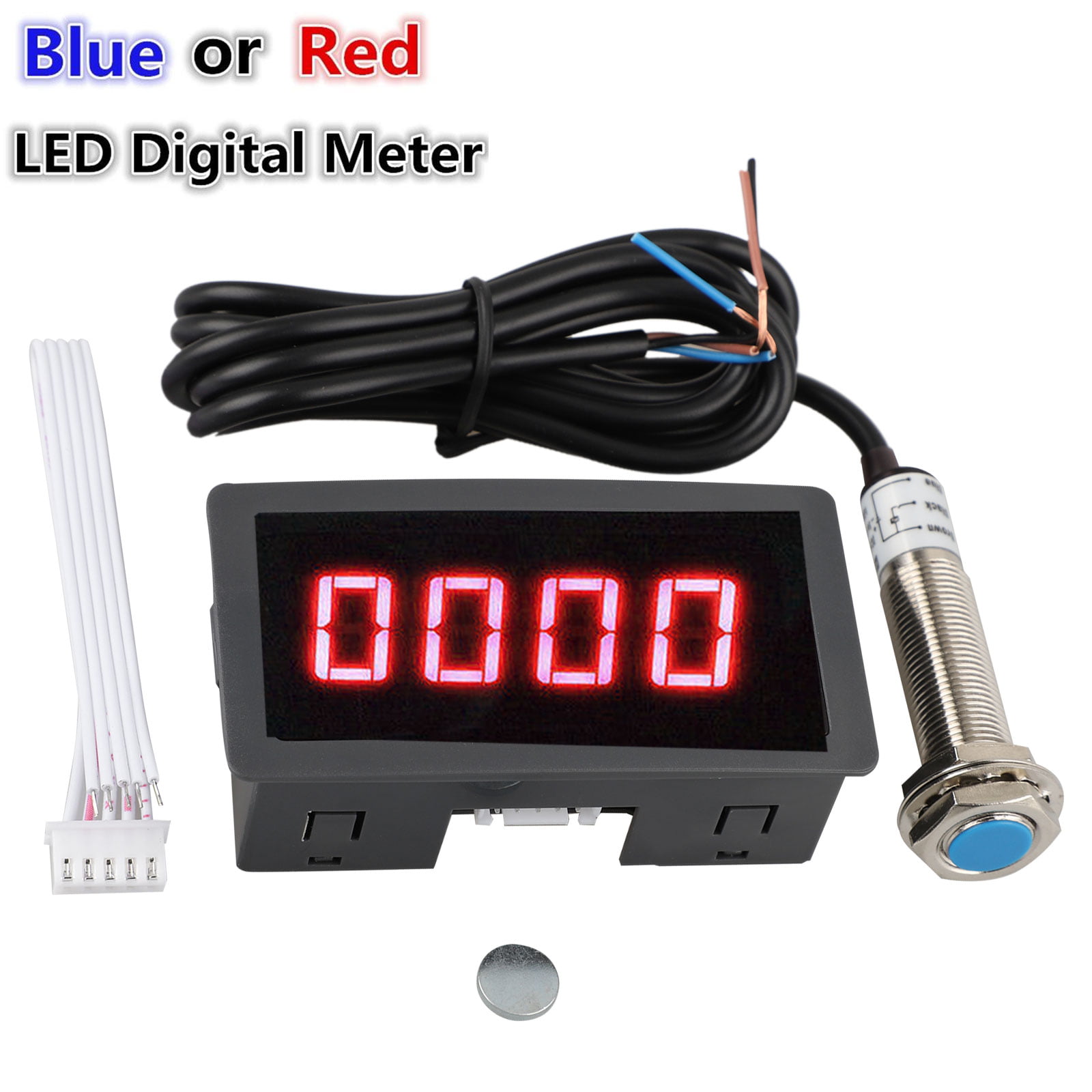 Red 4 Digital LED Display Tachometer RPM Speed Meter Panel Inductive Hall Effect Sensor NPN Proximity Switch Red// Blue