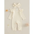 thumbnail image 2 of Suealasg Baby Girls Full Length Jumpsuit Headband 3 6 12 18 Months Newborn Fall Long Sleeve Romper Bodysuits Infant Girls 2Pcs Coming Home Clothes, 2 of 7