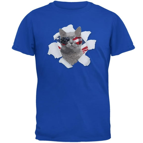 4th of July Meowica Americat Patriot Mens T Shirt Royal X-LG