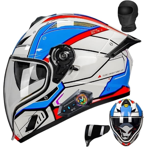 Bluetooth Modular Motorcycle Helmet Full Face DOT Approved High Impact ABS Shell Dual Visor Removable Padding Glasses Channel for Adults