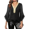 thumbnail image 4 of Oksale Ruffle 3/4 Sleeve Blouses for Women Sparkling Sequin Tops Sexy Deep V Neck Fall Shirts for Formal Wedding 2025 Black XXL, 4 of 9