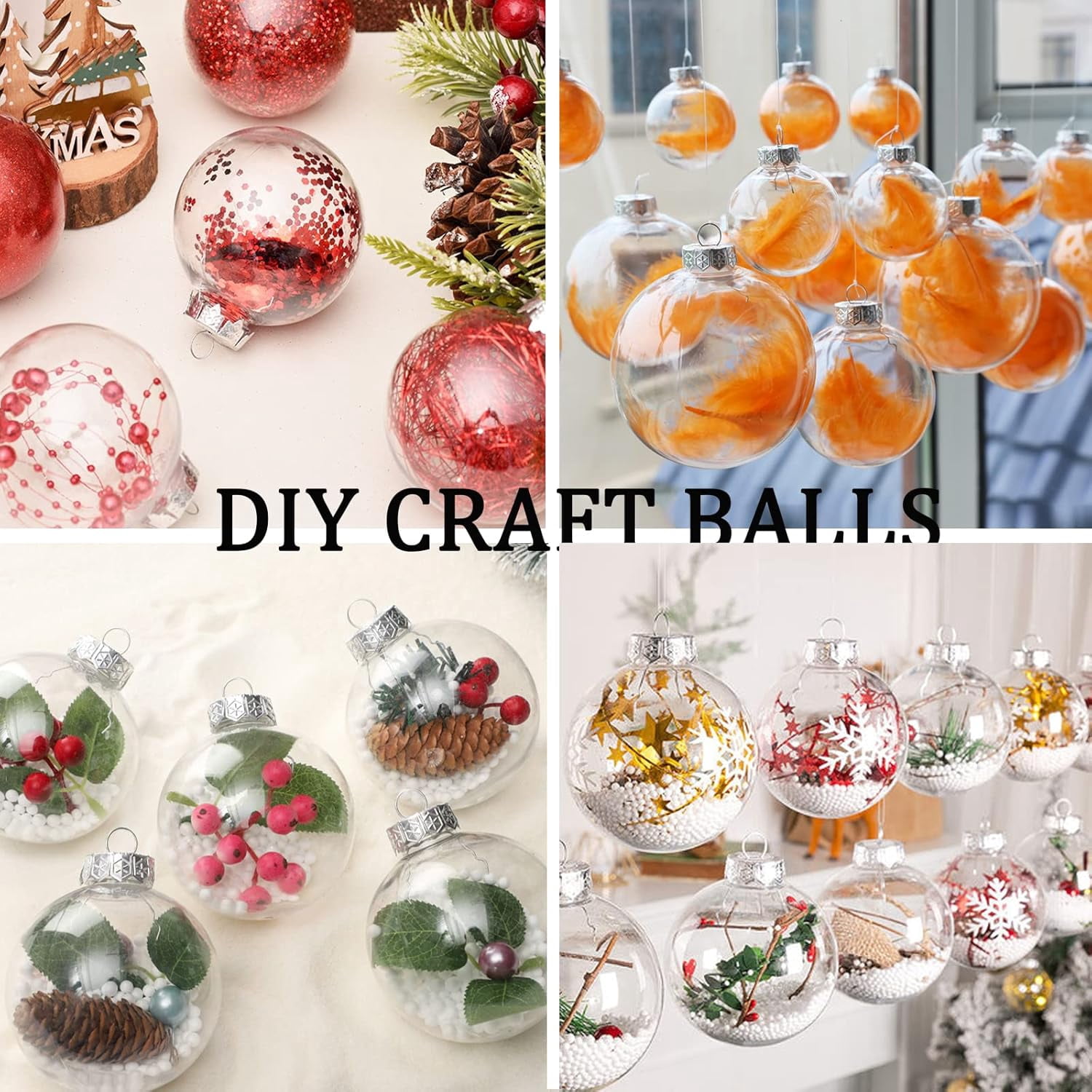 Clear Plastic Ornaments,Transparent Christmas Balls,Fillable Sphere Ornament,Circle Festival Hanging DIY Balls for Xmas Tree,Wedding,Birthday,Crafts,Party,3.15 in/24 Pcs