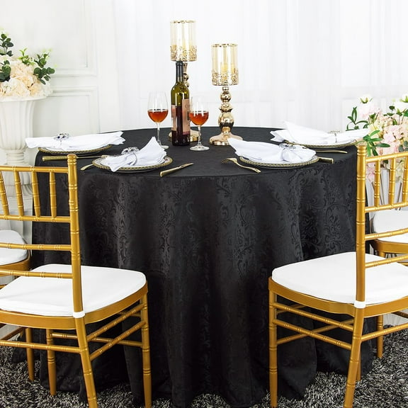 Wedding Linens Inc. 90" Seamless Round Jacquard Damask Polyester Tablecloths - Black