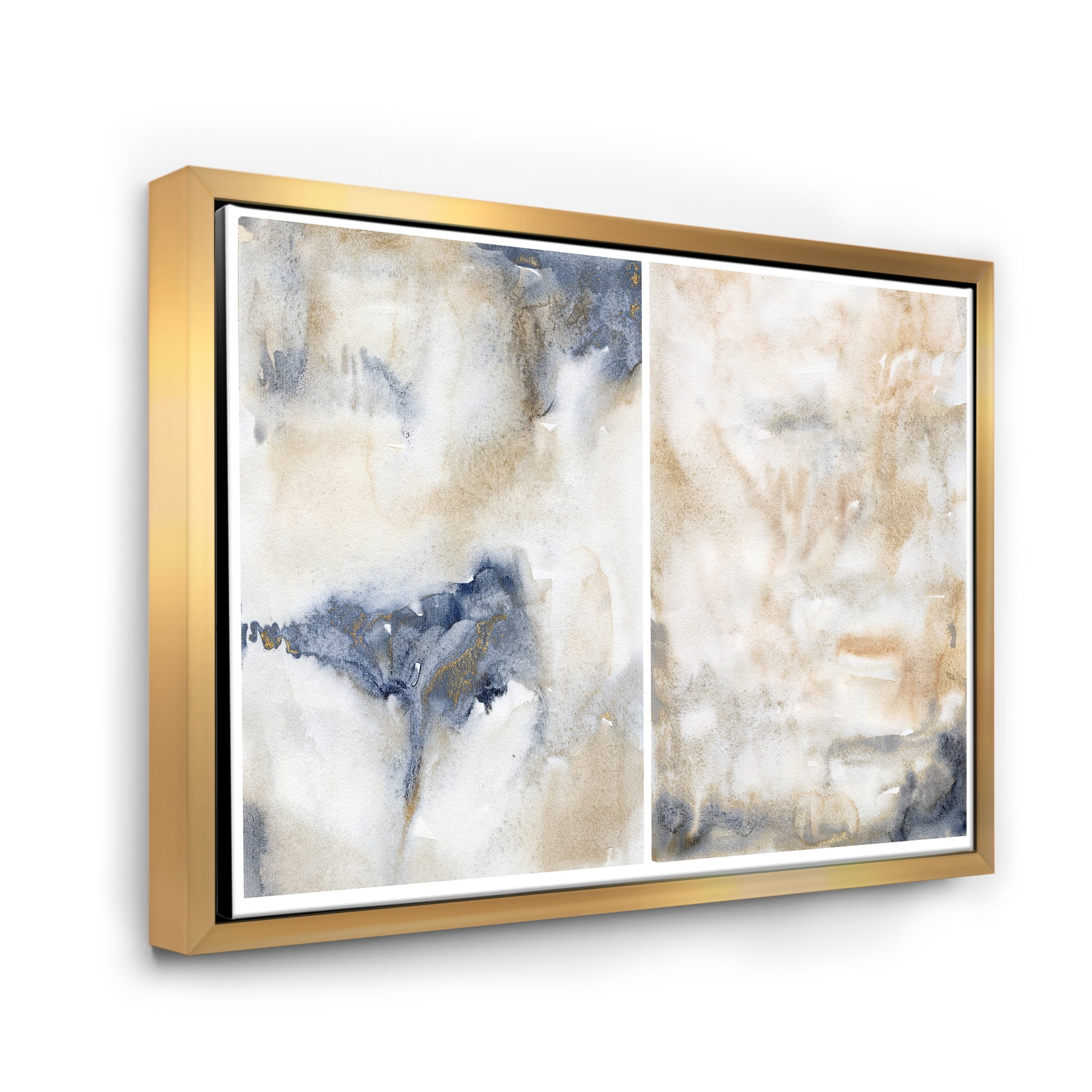 Designart 'Abstract Gold Beige Pink and Dark Pastel Strokes' Modern Framed Canvas Wall Art Print