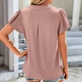 thumbnail image 4 of Blusa de manga con volantes huecos Escote en V Blusa de manga corta de color liso Top para mujer Lady Girl Pasta de frijol Rosa M, 4 of 6