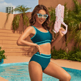 thumbnail image 4 of Olaglory Bikini Sets for Women High Waisted, Sporty Two Piece Tummy Control Swim Suits for Women 2026 Color Block Cheeky High Cut Bathing Suits, Dark Green Blue, 4 of 8