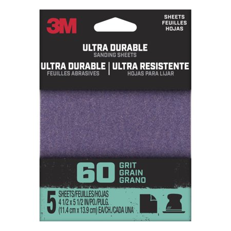 3M Ultra Durable Power Sanding 1/4 Sheet, 4.5 in x 5.5 in, 60 grit, 5/Pack