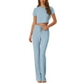 thumbnail image 2 of INSPIRE CHIC Women's Two Piece Lounge Set Ribbed Crop Top Wide Leg Pant Casual Sweatsuit M Light Blue, 2 of 5