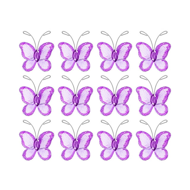 Miangastore 100Pack Purple Wire Glitter Craft Butterfly Decorations Home Wedding Party Use