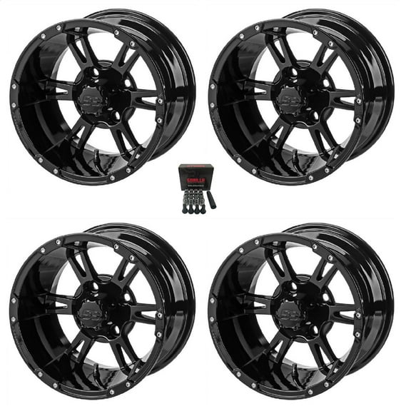 LSI Raptor 12" Golf Cart Wheels/Rims Gloss Black E-Z-GO & Club Car