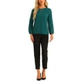 thumbnail image 2 of INSPIRE CHIC Women's Work Tops Chiffon Shirt Long Sleeve Keyhole Neck Elegant Blouse S Green, 2 of 6