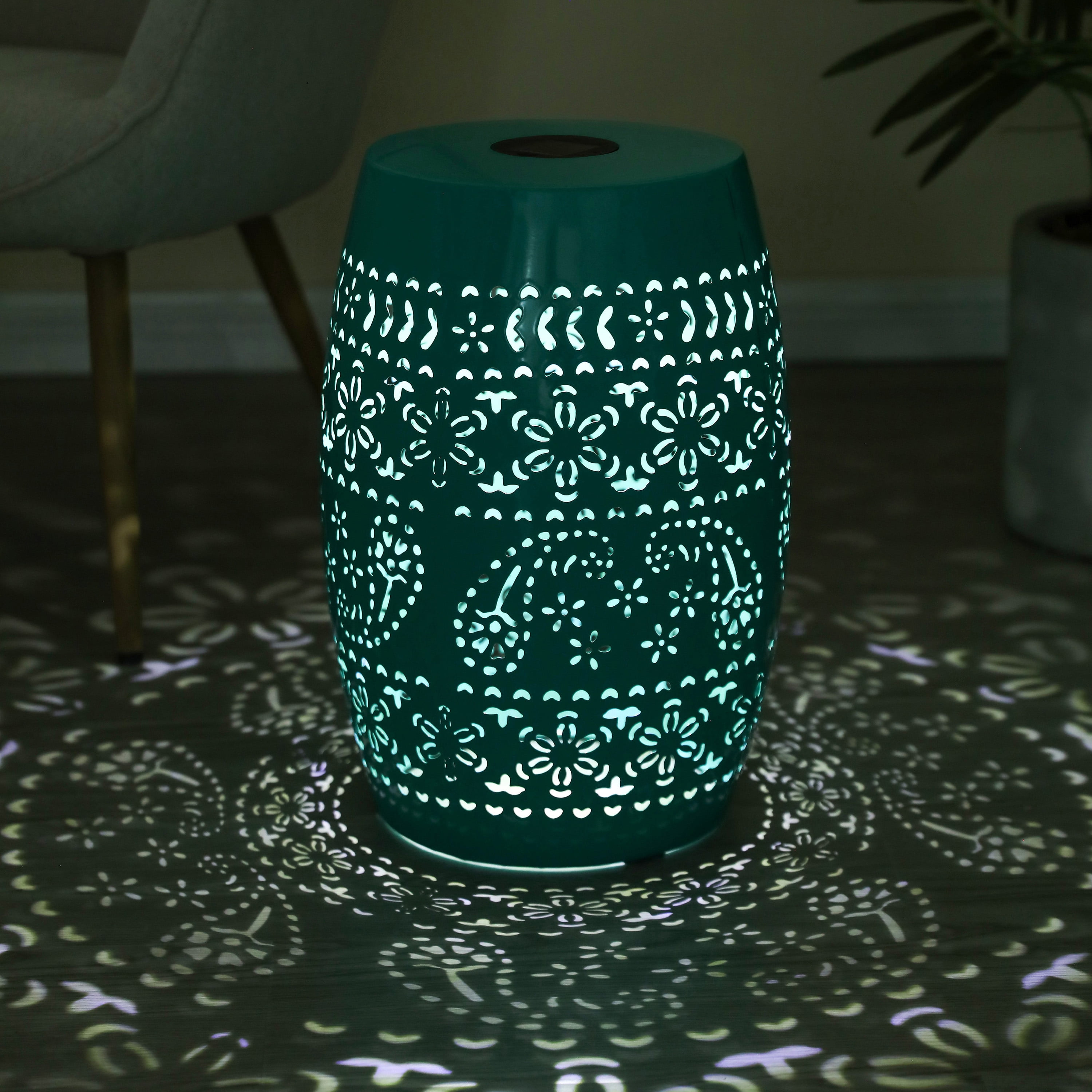 Solar Side Table, Outdoor Side Table with Built-In Solar Battery for Patio Garden Backyard, Teal