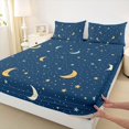 thumbnail image 4 of Manfei Sparkle Stars Print King Sheets,Night Starry Sky Bedding,Navy Yellow,4-Piece,1 Flat Sheet,1 Fitted Sheet and 2 Pillowcases, 4 of 6