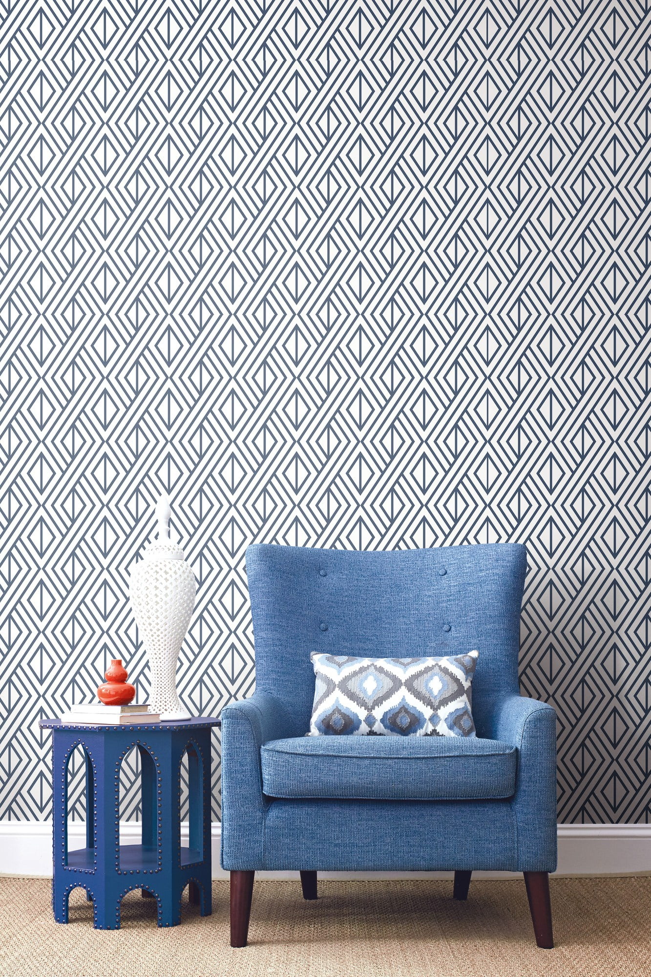 NextWall NW30106 Diamond GeometricNavy Blue Peel & Stick Wallpaper