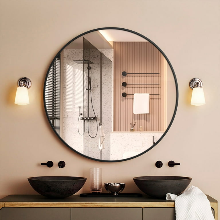 MIRUO Round Mirror 32 inch Circle Mirrors for Wall Mounted Black Mirror  Round Bathroom Mirror for Wall Circle Mirrors Wall Decor Vintage Mirror  Round