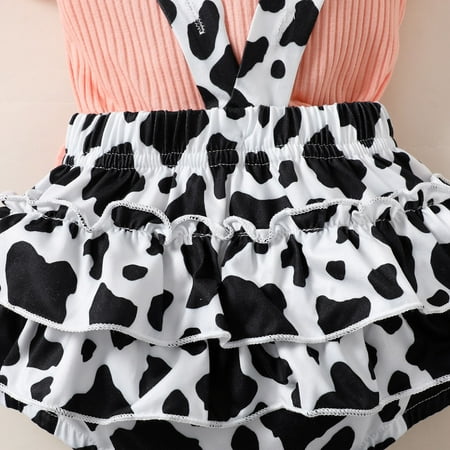 

Aayomet Toddler Girls Ruffles Fly Sleeve Cartoon Dairy Cow Printed Ribbed T Shirt Tops Bowknot Suspenders Christmas Baby Clothes Pink 12 Months
