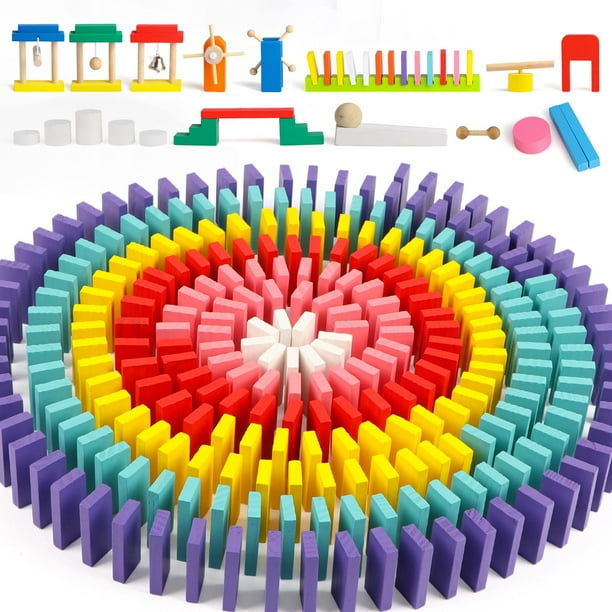 Juego de dominó Wondertoys, 600 unidades, bloques de construcción de madera para niños