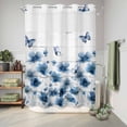 thumbnail image 6 of No Hook Shower Curtain, Navy Blue Floral Shower Curtains for Bathroom with See Through Top Window, Spring Flowers Butterflies Wooden Waterproof & Washable Bath Curtain Stall 48"x72", 6 of 9