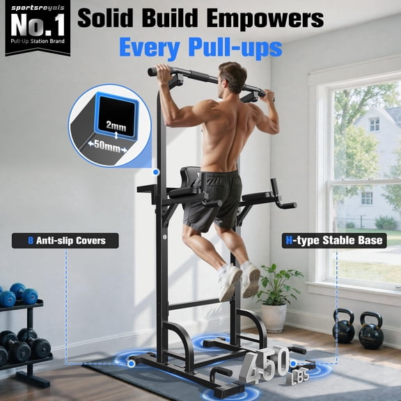 Power Tower Pull Up Bar Station, 450LBS Stable Pull Up Dip Station for Home Gym Strength Training Equipment | FED Fitness