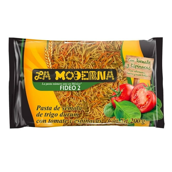 Sopa de fideo La Moderna No.2 con tomate y espinacas 200 g