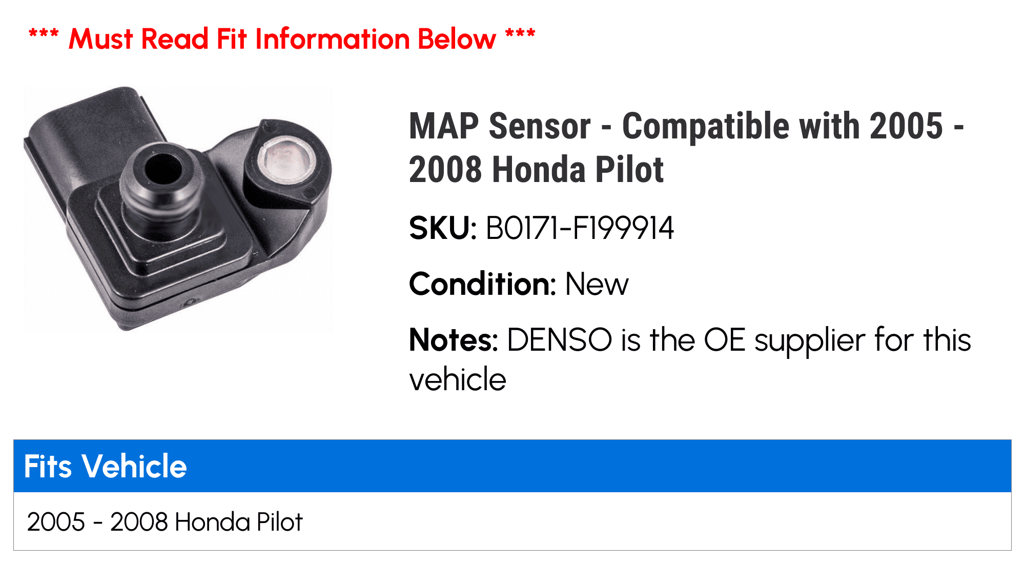 MAP Sensor - Compatible with 2005 - 2008 Honda Pilot 2006 2007