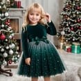 thumbnail image 2 of Kuleyang Little Girls Dresses Tutu Long Sleeve Velvet Tulle Spring Princess Star Sequin Ruffle Holiday Party Birthday Dresses Green 5T(110), 2 of 7