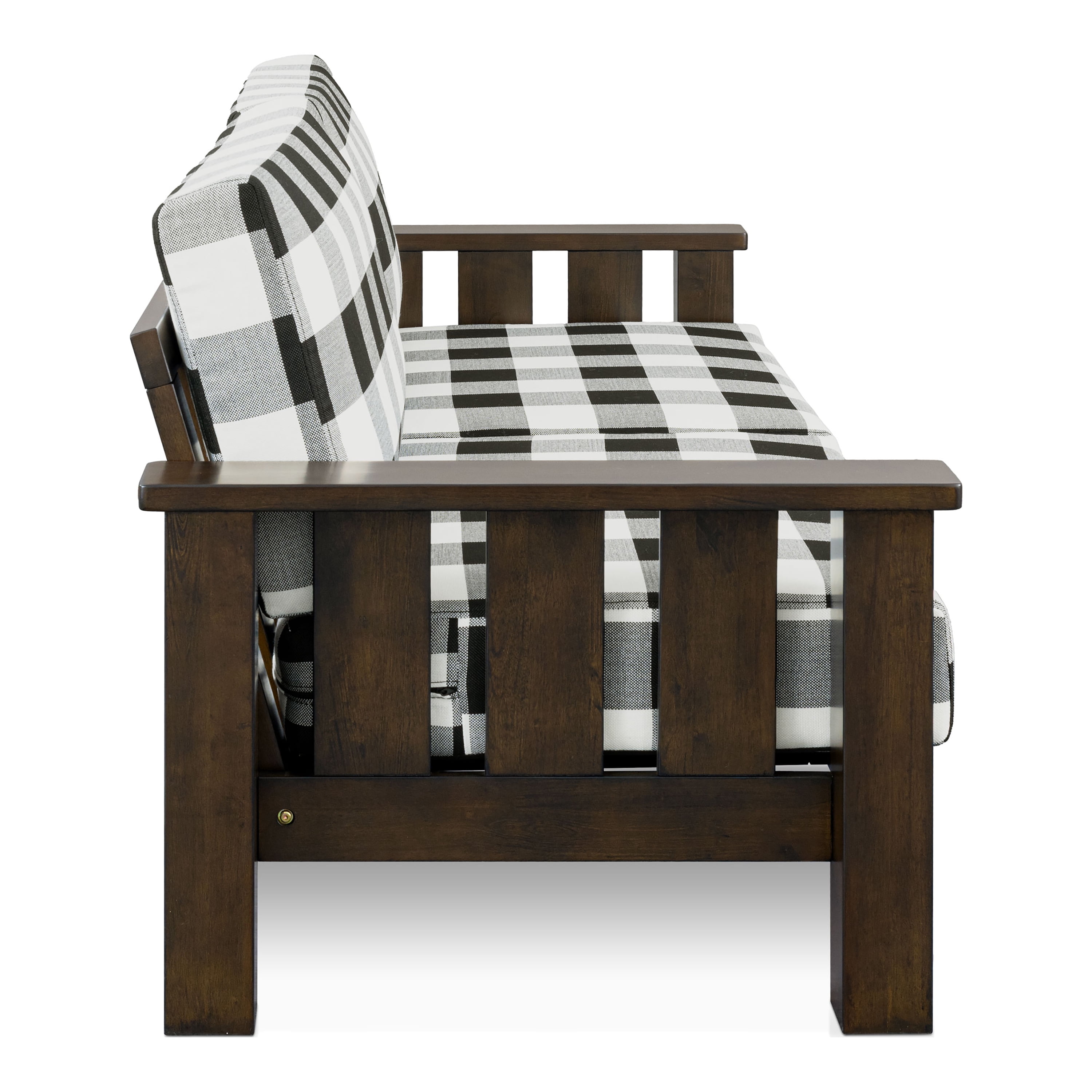 Furniture of America Mell Rustic Solid Wood Plaid Pattern Cushion Sofa, Dark Walnut
