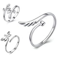 thumbnail image 3 of GOOHOCHY 3pcs ala anillo abierto pequeño anillo de libélulas ajustables anillos de hoja regalos para mujeres niñas, 3 of 8