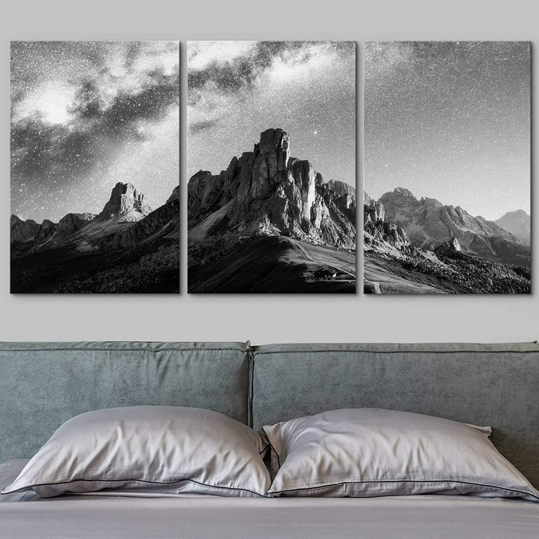 wall26 Canvas Print Wall Art Set Black & White Galaxy Mountain
