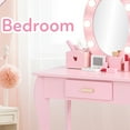 thumbnail image 6 of Vanity Set for Girls, Pretend Play Girls Vanity Table and Chair Set with Lighted Mirror, Stool, and Wood Makeup Playset, Pink, 6 of 11
