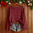 thumbnail image 2 of Gyexs Christmas Sweaters for Women Boat Neck Imitation Sweater Pullovers Long Sleeve Boho Tops Xmas Fashion Clothes Z01 Brick Red & Size XL, 2 of 3