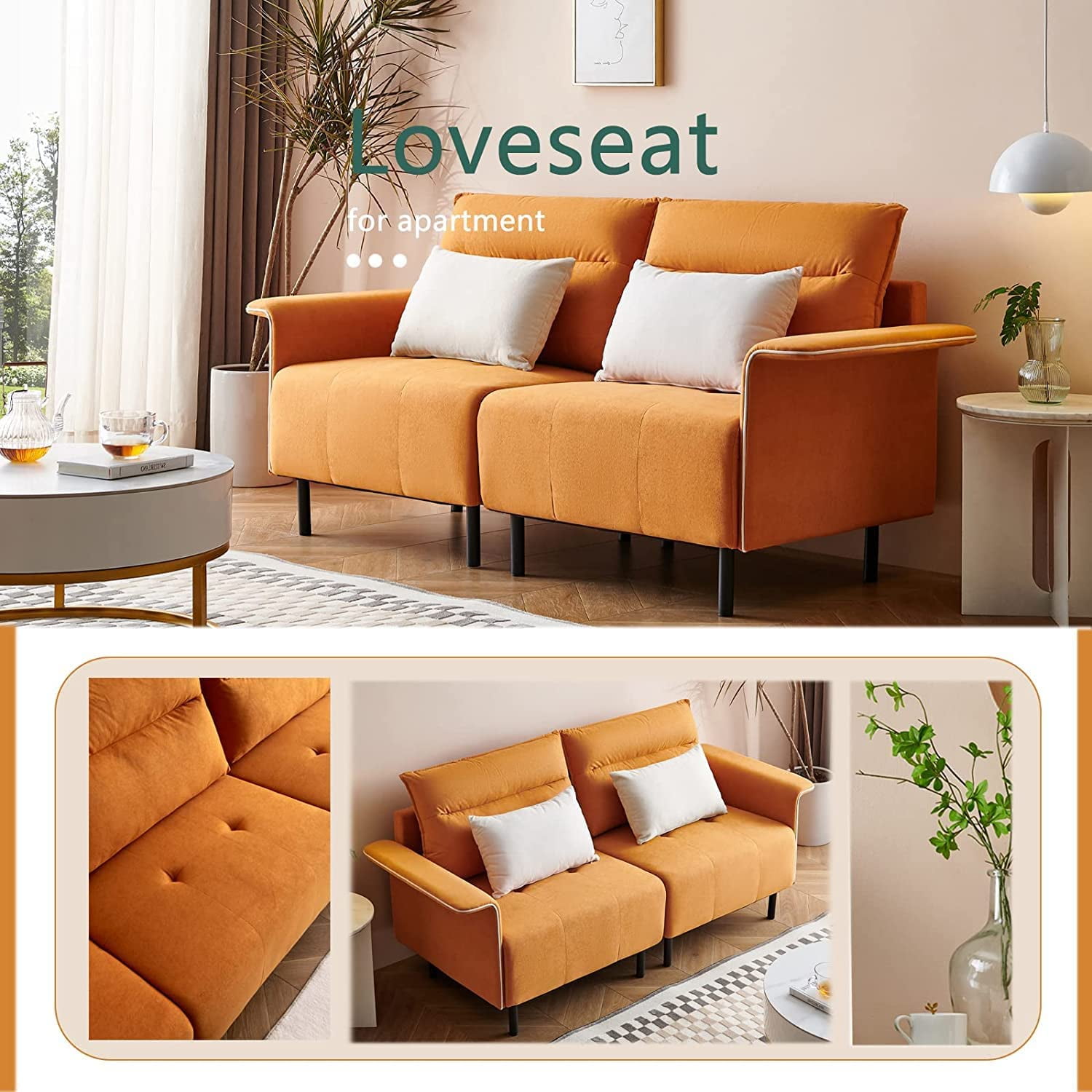 Resenkos 72" Mid-Century Tufted Sofa Couch, Upholstered Wood Base Sofa, Orange Resenkos 72" Mid-Century Tufted Sofa Couch, Upholstered Wood Base Sofa, Orange