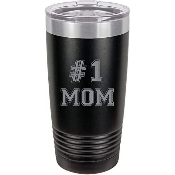 #1 Mom Stainless Steel Engraved Insulated Tumbler 20 Oz Travel Coffee Mug, Black