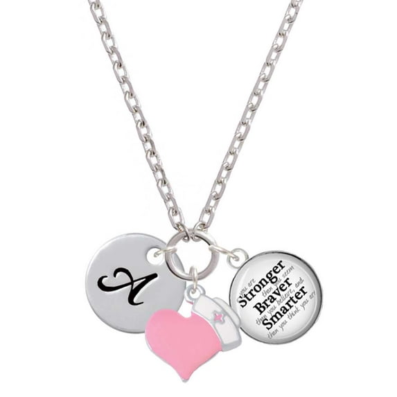 Delight Jewelry Silvertone Large Script Letter - A - 3/4'' Disc - Light Pink Heart Nurse Strong Zoe Necklace