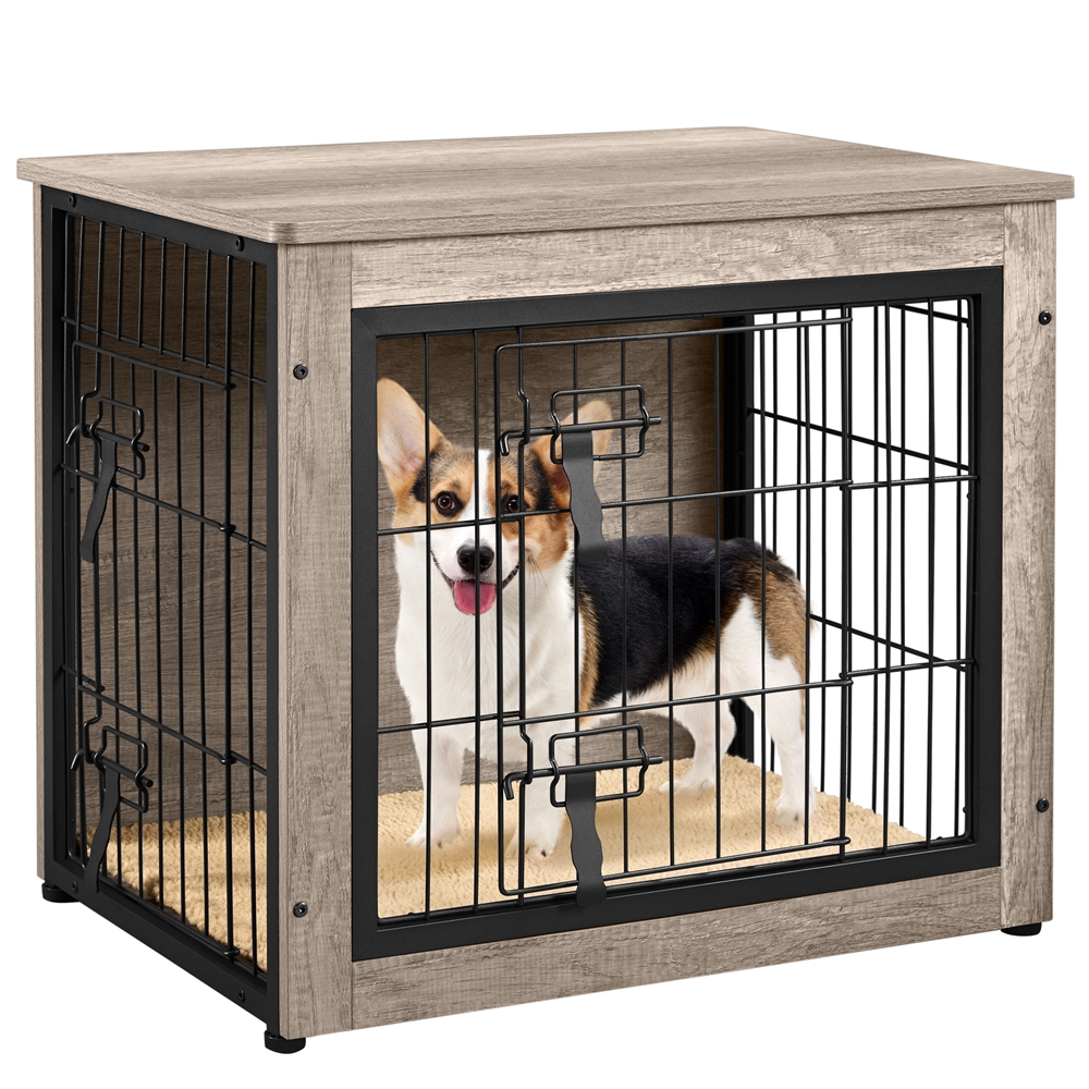 Alden Design 27.5" Dog Crate Furniture with Plush Mat, Gray photo 5