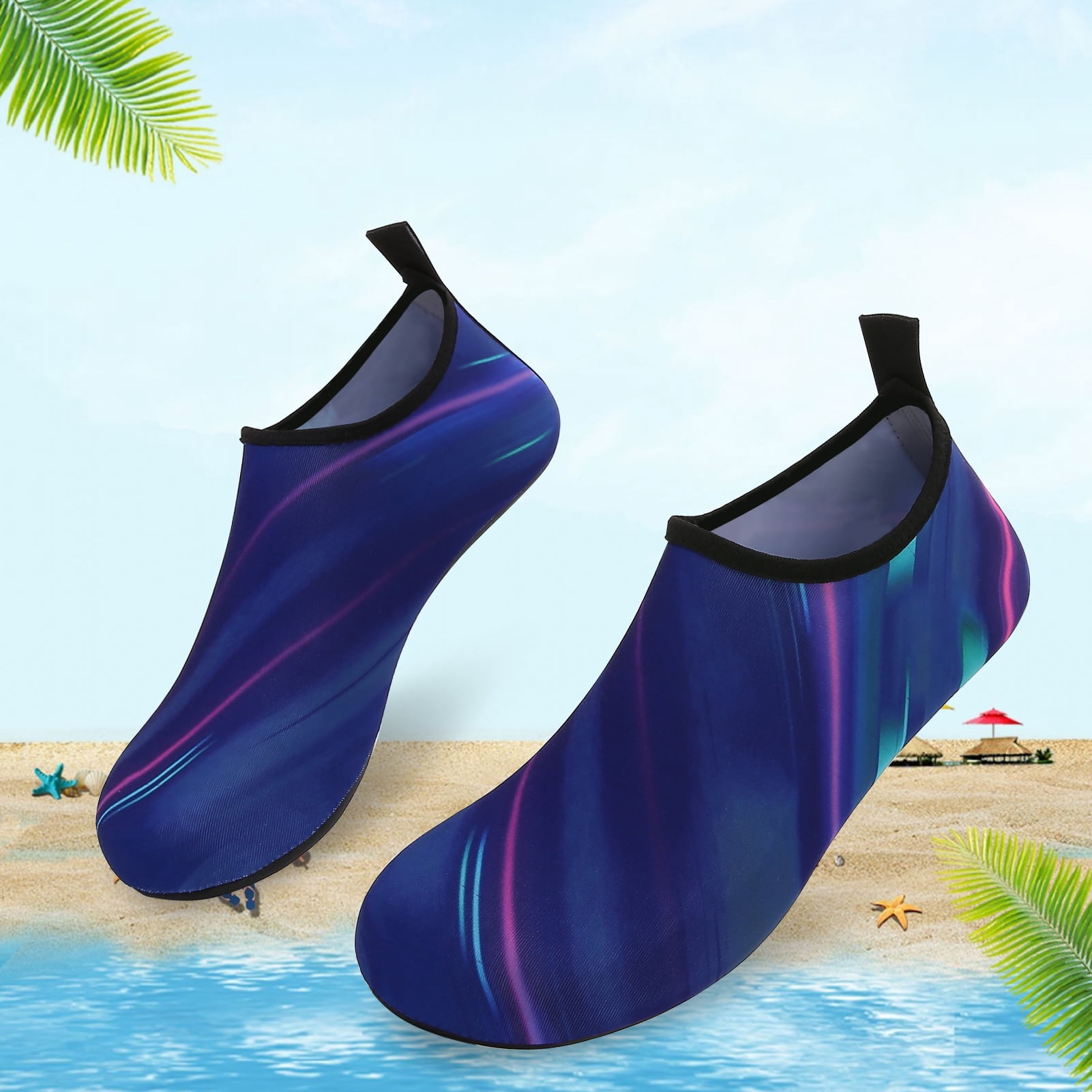 Men and Women a Slip On Barefoot Quick-Dry Beach Aqua Yoga Water Shoes (Laser Glare/Navy, 11-12 Women/9.5-10 Men)