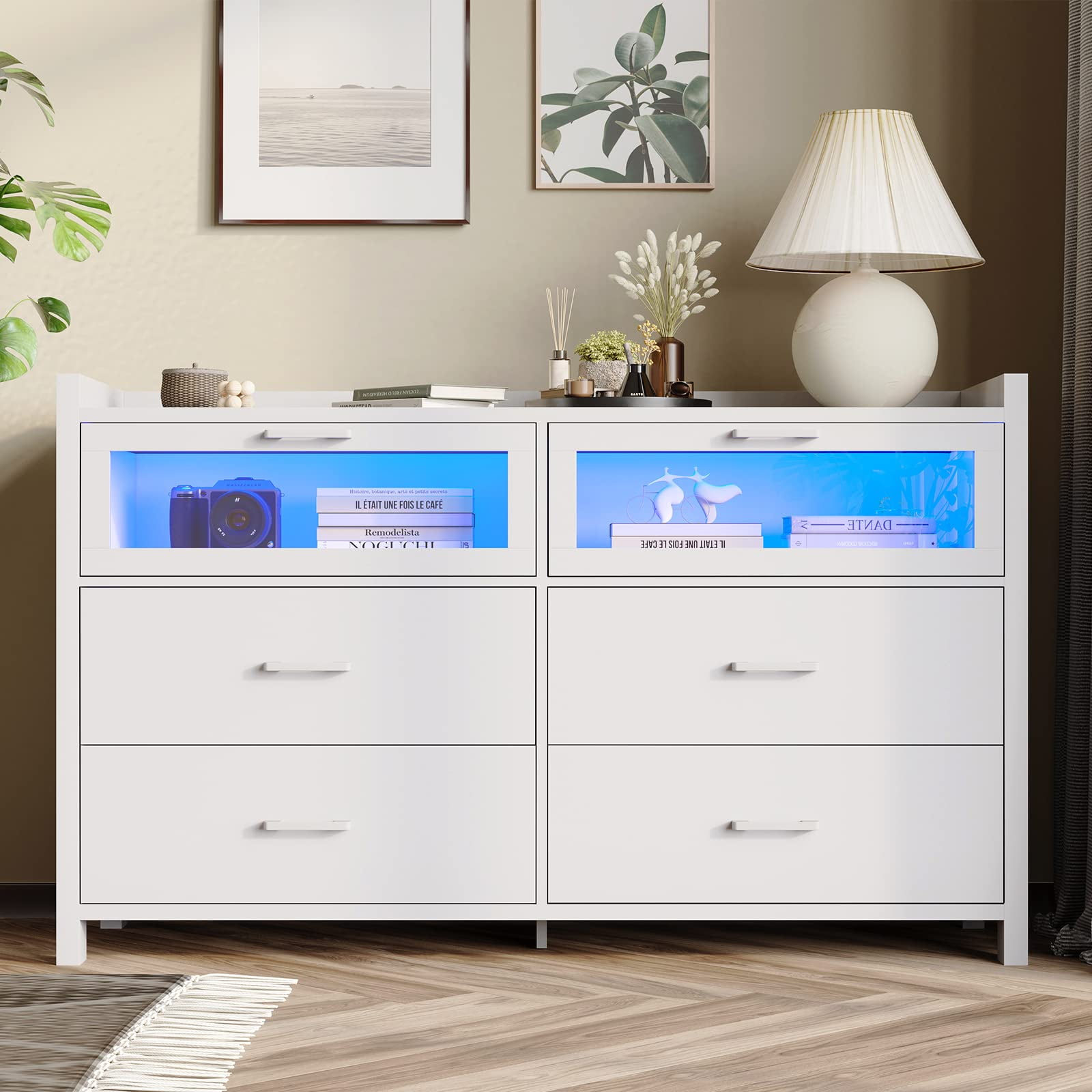 6 Drawer Dressers with LED Lights for Bedroom, White Finish - Walmart.com