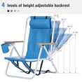 thumbnail image 6 of Folding Backpack Beach Chair Set of 2, 4 Positions Lay Flat Beach Chairs with Cup Holder& Storage Back Pouch& Backpack Straps& Adjustable Headrest for Sunbathing, Pool, Support 330 LBS, Blue, 6 of 7