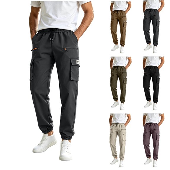 MexChoioe Mens Multi Pocket Cargo Pants Quickly Dry Elastic Drawstring Waist Cuffed Jogger Trousers for Outdoor Hiking Cargo Pants