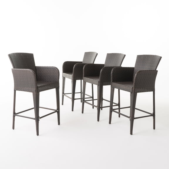 GDF Studio Welmas Outdoor Wicker 28 inch Barstool, Set of 4, Multibrown