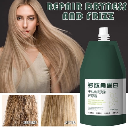 Polypeptide Keratin Hydrating Smoothing Hair Damage Repair Cream - Salon Results at Home Peptide-Keratin + Jojoba Oil Frizz Control & Split End Repair