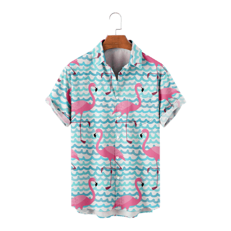 

MLFU Toddler Boys Hawaiian Flamingo Shirt Short Sleeve Button Down Funny Polyester Hawaii Shirts Vacation Polo Shirts for Men Women