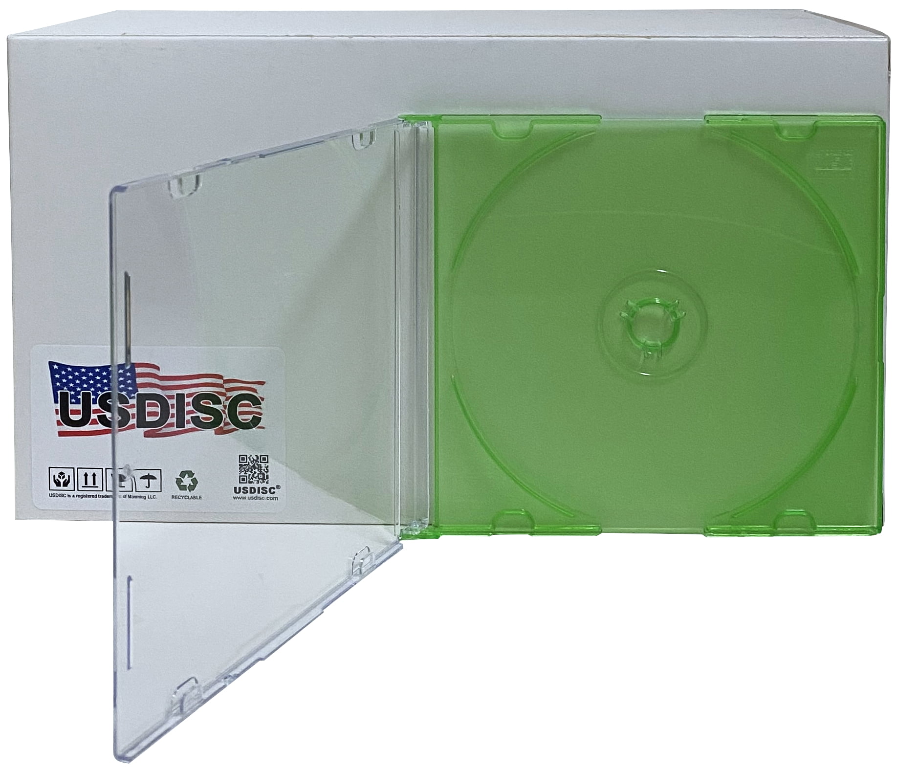 USDISC CD Jewel Cases Slimline 5.2mm, Single 1 Disc, Multicolor, Pack Of 25