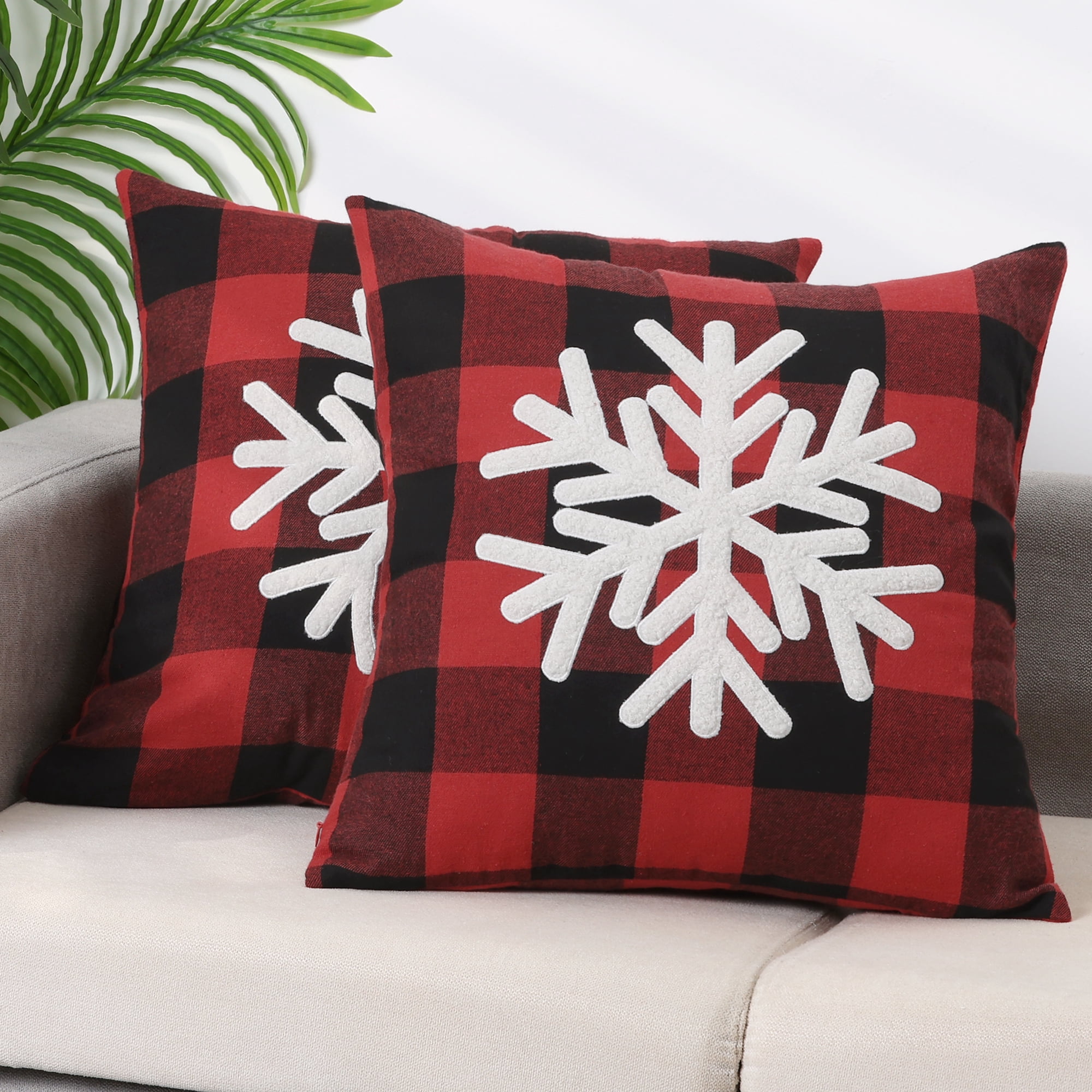 Unique Bargains Plaid Print Throw Decorative Pillow Covers Farmhouse Pillowcase Pack of 2 Snowflake 18" x 18"