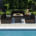 thumbnail image 3 of Patiojoy 6 PCS Patio Wicker Furniture Set With 30" Gas Fire Pit Table 50,000 BTU Black Cushions, 3 of 9