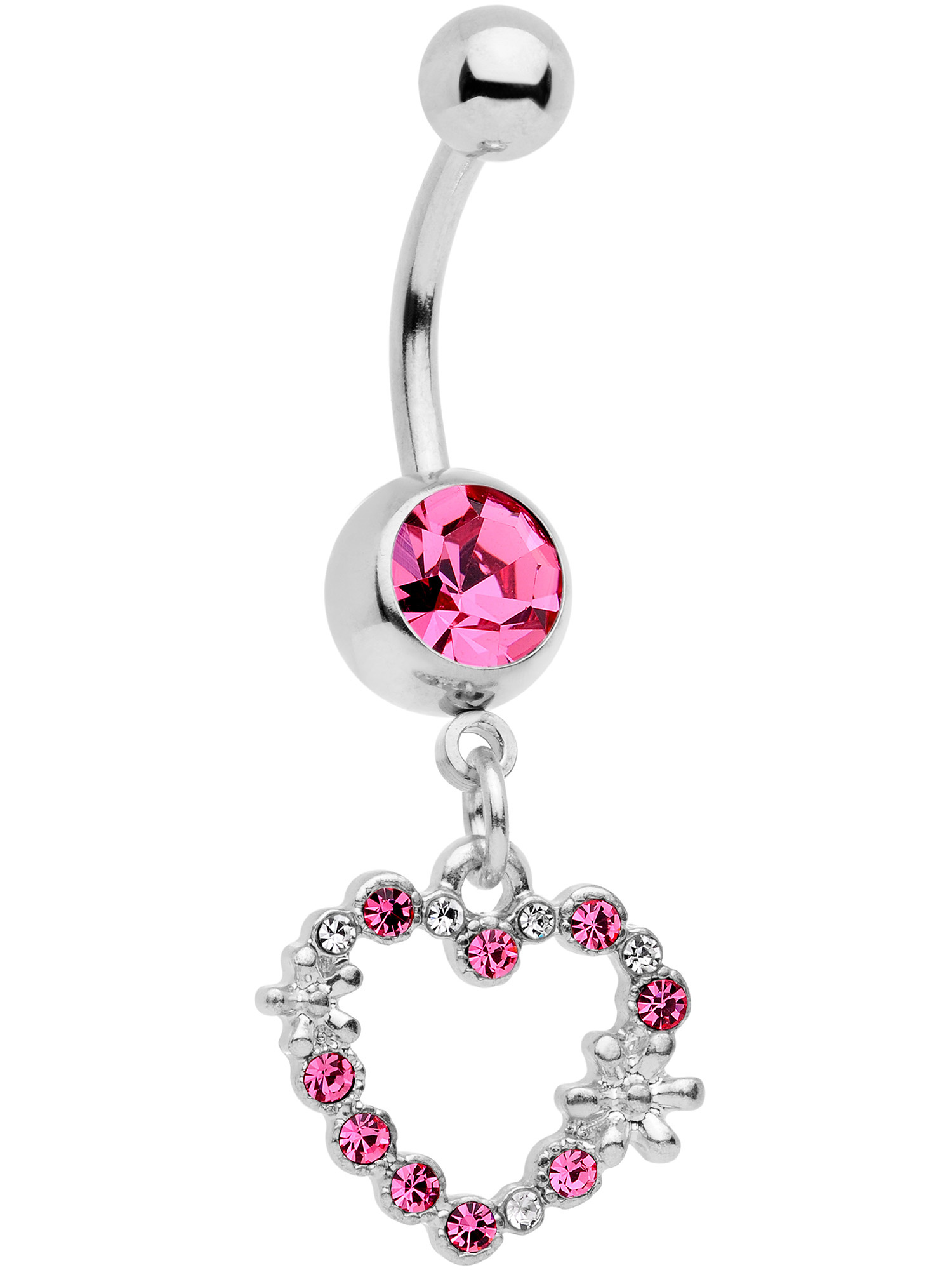 Body Candy 316L Stainless Steel Navel Ring Piercing Pink Accent Valentine Heart Dangle Belly